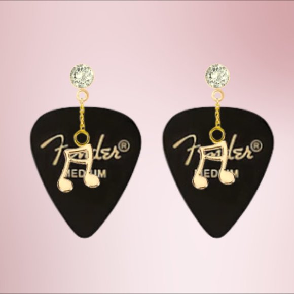 Fender Guitar Pick Earrings With Music Charms - Picture 4 of 13